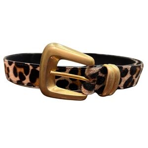 Patricia Stein Details Leopard Calf Hair Belt – Gold Sculptural Buckle – Size L